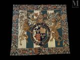 an image of a tapestry with a coat of arms and two lions on it