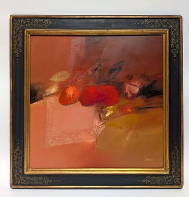 a picture of a painting of fruit on a table
