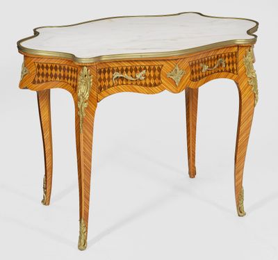 an image of a small table with a marble top on a white background