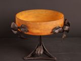 an image of a bowl with birds on it on a stand