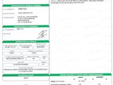a green and white document with a barcode on it