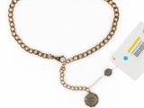 a gold chain belt with a coin on it