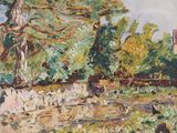 tableau représentant un tableau d'une personne se promenant dans un parc