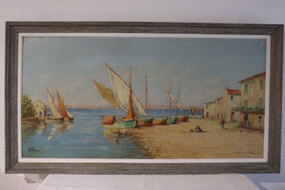 une image d'une peinture de bateaux sur l'eau