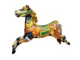 a colorful horse that is standing on its hind legs