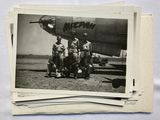 several old black and white photos of a group of men in front of a plane