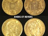 four different types of gold coins with a black background