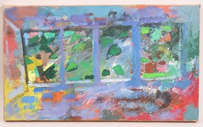 a painting on the wall of a room with a window