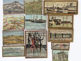 a lot of paintings hanging on the wall of a room