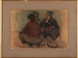 une image représentant un tableau dans lequel on voit trois personnes assises par terre