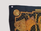 black and gold scarf with a picture of a shoe on it