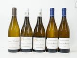 six bouteilles de vin sont alignées sur une surface blanche