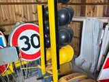a traffic light that is sitting in a garage
