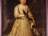 portrait d'une jeune fille en robe blanche tenant un oiseau et un chat