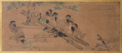 chinese painting of a group of men on a tree branch