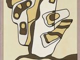 abstract painting of a woman ' s face in yellow, brown, and white