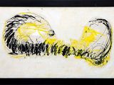 yellow and black drawing of a cat in a black frame