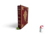 a red book with gold trim and a green leaf on it