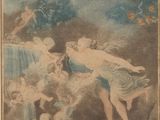 an old picture of a painting of a man and woman in a landscape