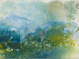 une image représentant une aquarelle représentant un paysage avec des arbres