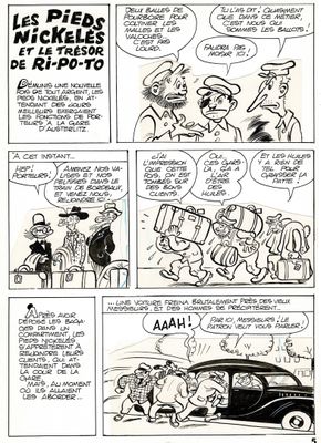 a comic strip with a cartoon of a car and a man talking to another man