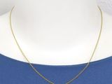 a woman wearing a blue top and a gold chain necklace