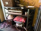 a shelf with various items on it in a room