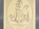 an old book with a drawing of a bell with flowers in it