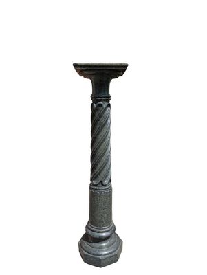 a black pedestal with a birdbath on top of it
