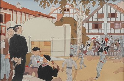 a painting of a group of men playing baseball