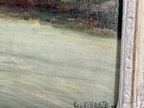 an image of a painting of a river with trees in the background