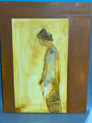 un tableau représentant un homme avec un chapeau et une canne