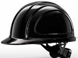 une image représentant un casque de chantier noir sur fond blanc