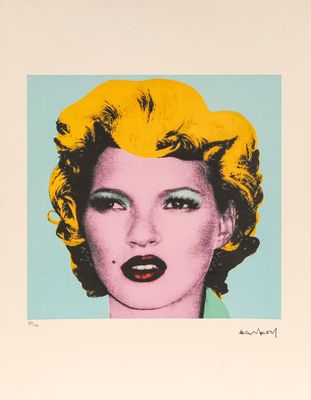 a painting of a woman with yellow hair and green eyes