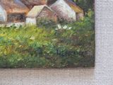a picture of a painting of a farm in the country
