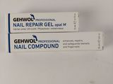 two tubes of gehwood nail repair gel on a white surface