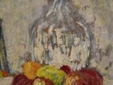 a painting of a bowl of fruit on a table