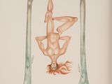 painting of a woman hanging upside down on a pole