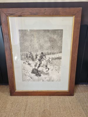 a picture of a picture of a man riding a horse in the snow