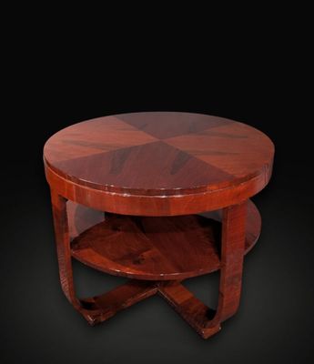 Guéridon ou table basse circulaire à deux plateaux en placag…