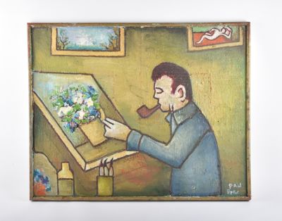 un tableau représentant un homme tenant une pipe à la main