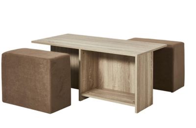 Ensemble table basse naturel et 2 poufs encastrables marron …