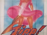 une affiche du film « Zippy » mettant en scène une femme en robe rose