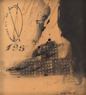 drawing of a man sitting in a chair with a clock in the background
