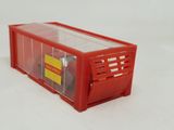 a plastic container with a red lid on a white surface