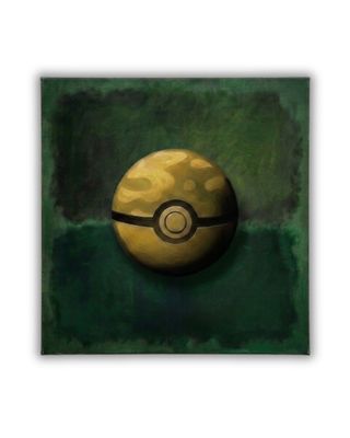 une illustration représentant une Poké Ball jaune et noire posée sur une surface verte