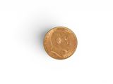a close up of a coin on a white surface