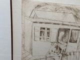 a drawing of a house with a dog in front of it