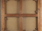 a painting of a window with a red frame and a red wall