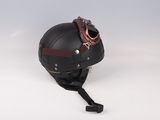 leather motorcycle helmet with goggles on a white background